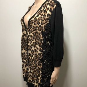 CHICOS leopard - black back cardigan/lace inserts
